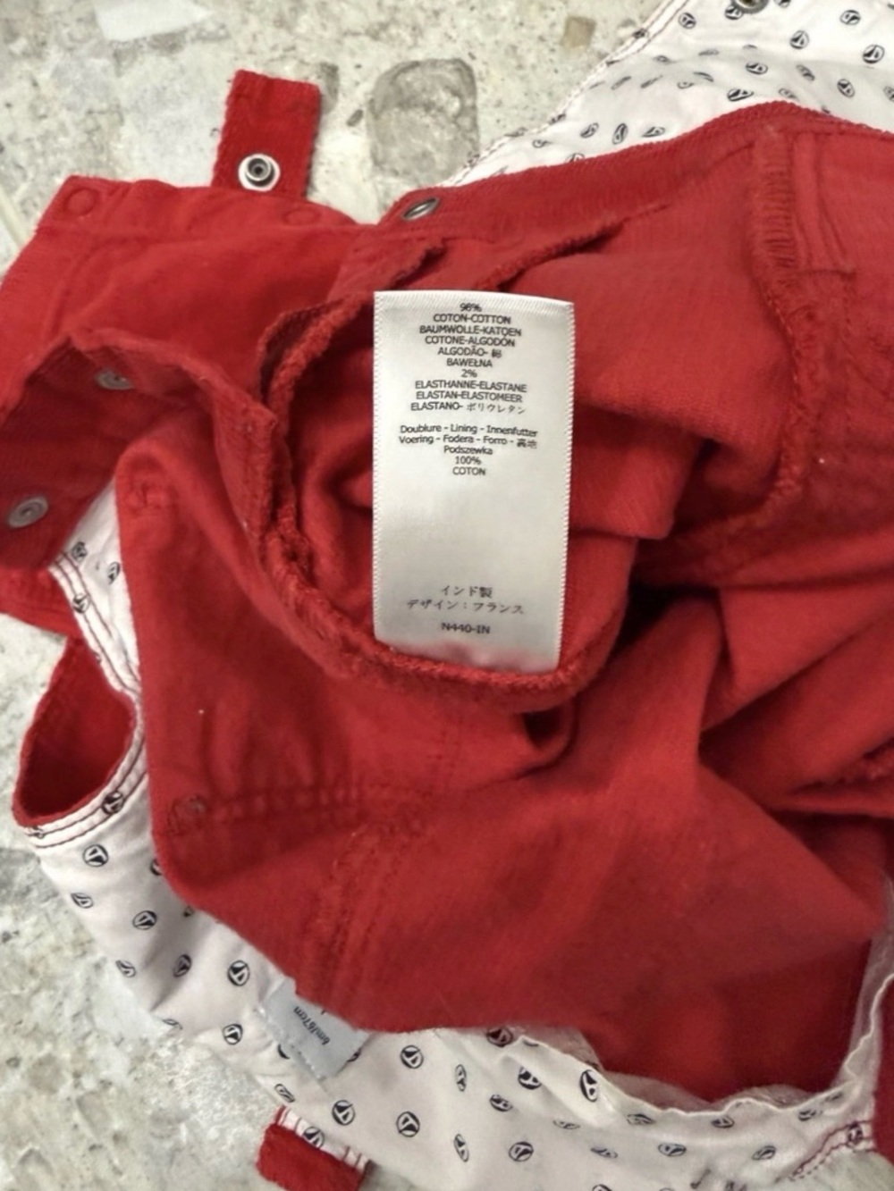 Petit Bateau Red Corduroy Infant Overalls Size: 6 months / 67 cm - Picture 8 of 8